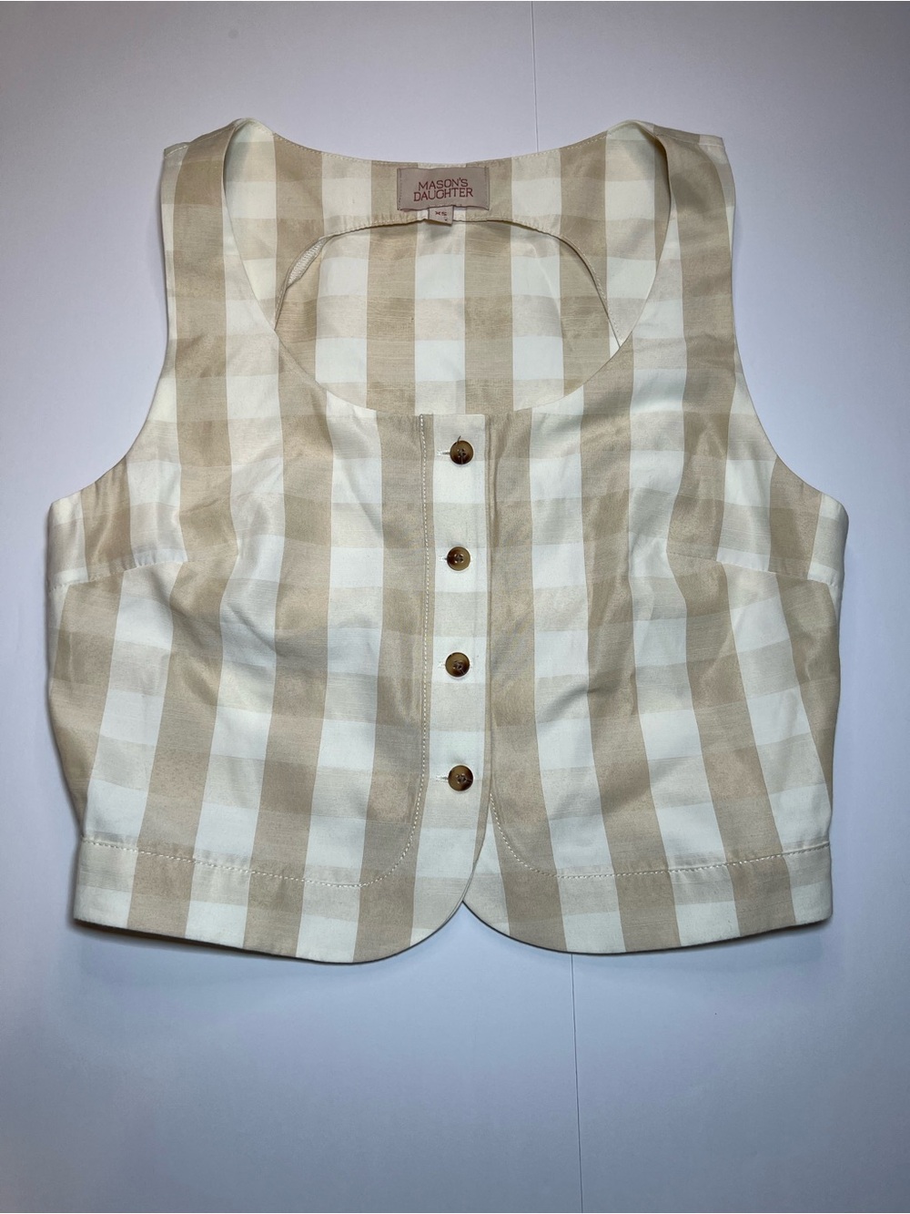 Mason’s Daughter gingham scoop neck button front crop top